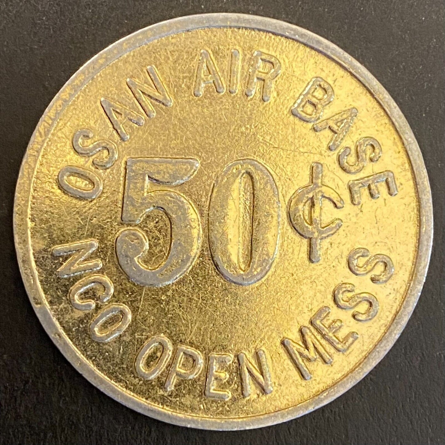 Korea Osan Air Base NCO Open Mess 50c Gold Alum Military Token 36mm Scarce (#1)