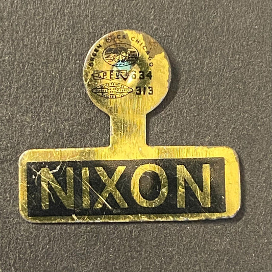 "Nixon" Election Campaign Steel Gold Tone Fold Over Pin Small 7/8"