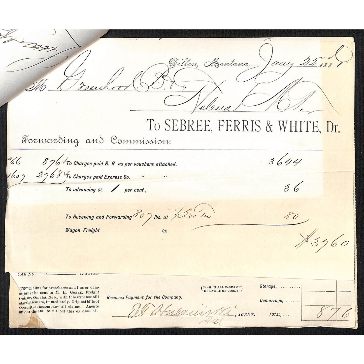 Group of 4 1880-81 Dillon, MT Bank Check Freight Receipt union Pacific Waybills