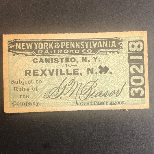 New York & Pennsylvania Railroad July 10 1917 Rexville, NY Ticket #30218