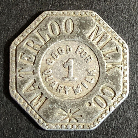 Waterloo Milk Co. Alum. G/F 1 Quart Trade Token Hexagon 22mm c1918-30's Scarce