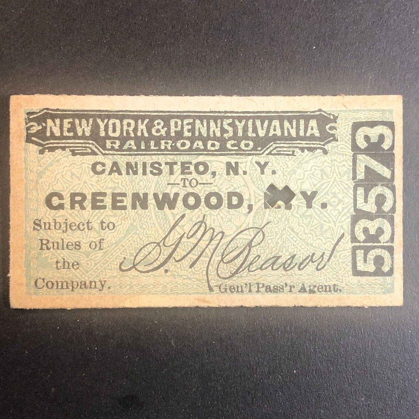 New York & Pennsylvania Railroad July 19 1917 Greenwood, NY Ticket #53573