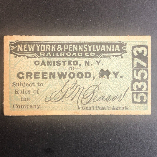 New York & Pennsylvania Railroad July 19 1917 Greenwood, NY Ticket #53573