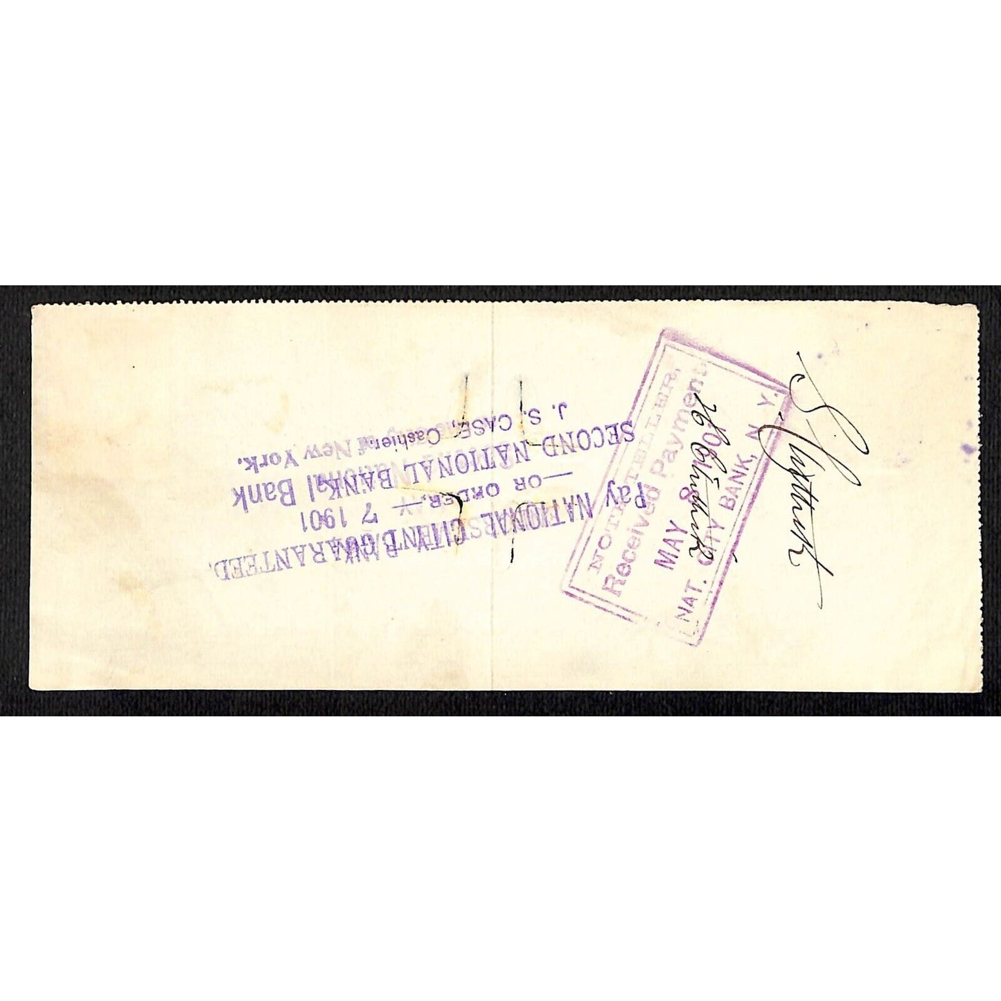 1901 Wells Fargo & Co Bank 63 Broadway NYC Check w/ Rev Stamp - S. Chittick