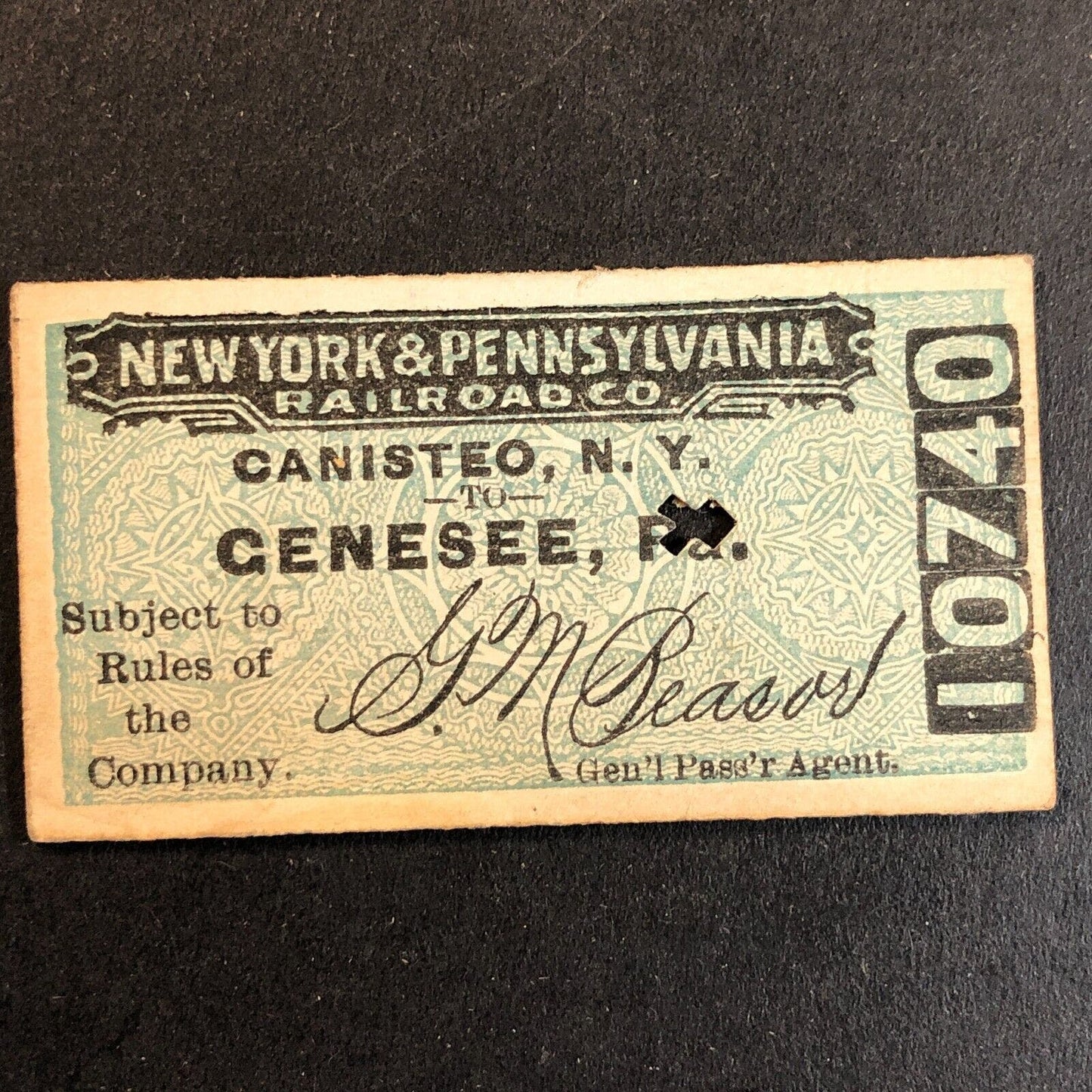 New York & Pennsylvania Railroad July 17 1917 Genesee, PA Ticket #10740