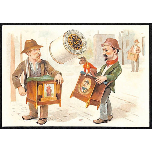 J & P Coats Thread Victorian Trade Card 1890 Calendar - Competing Organ Grinders