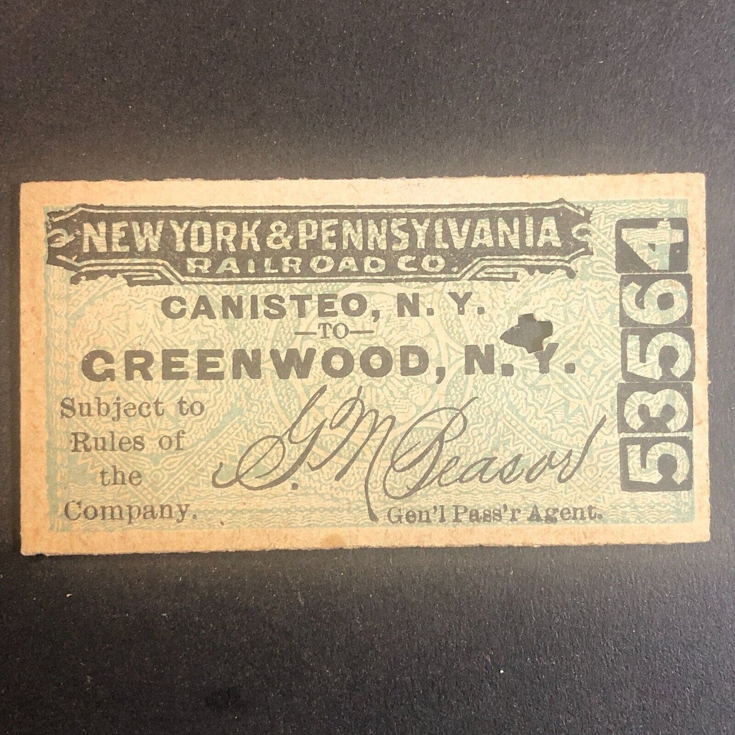 New York & Pennsylvania Railroad July 17 1917 Greenwood, NY Ticket #53564