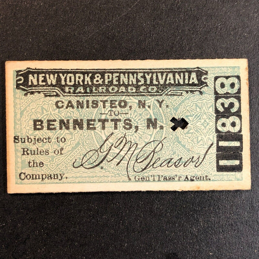 New York & Pennsylvania Railroad July 26 1917 Bennetts, NY Ticket #11838