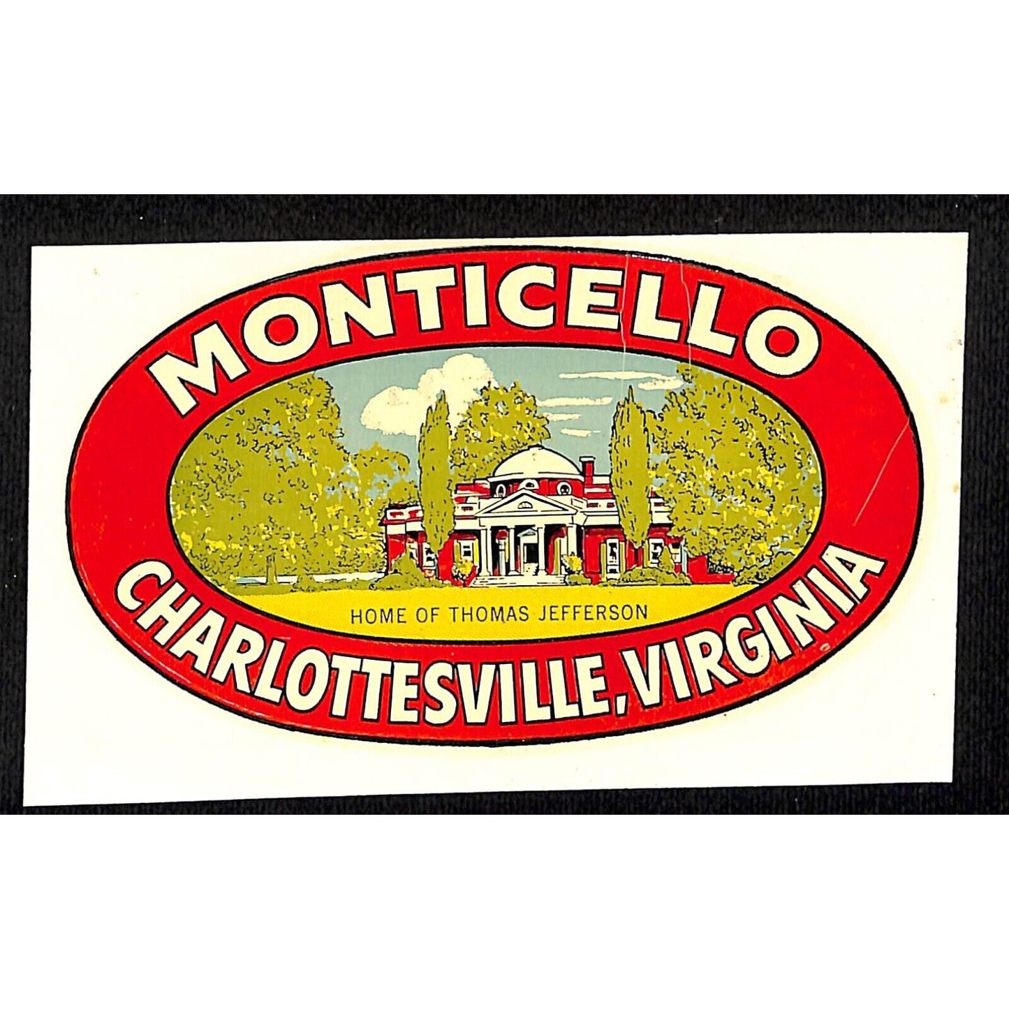 Monticello Charlottesville c1950's-60's Goldfarb Novelty Water Transfer Decal