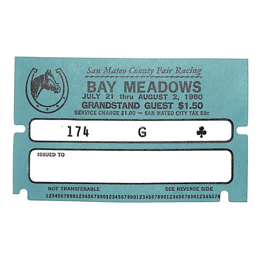 1980 San Mateo County Fair Racing Bay Meadows Grandstand Guest Pass 174 G VGC