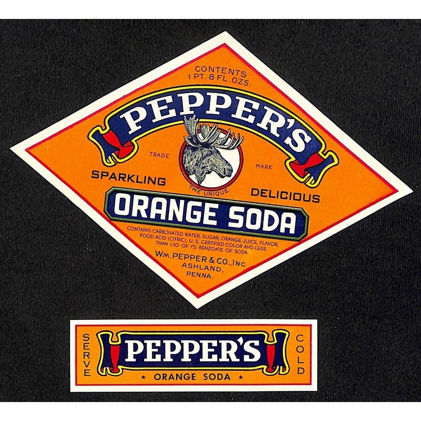Pepper's Orange Soda Label Set Wm. Pepper & Co Ashland, Penna.