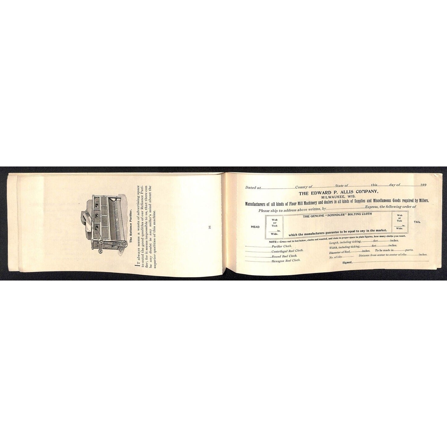 Edward. P. Allis Co. Milwaukee 1890's Wire Cloth Catalog Order Form Booklet 32pp