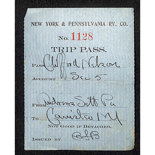 New York & Pennsylvania Ry c1917 Trip Pass Ticket Stub w/Hand Writing #1128