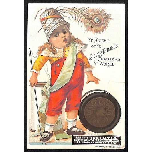 "Ye Knight of Ye Silver Thimble" Willimantic Thread Victorian Trade Card