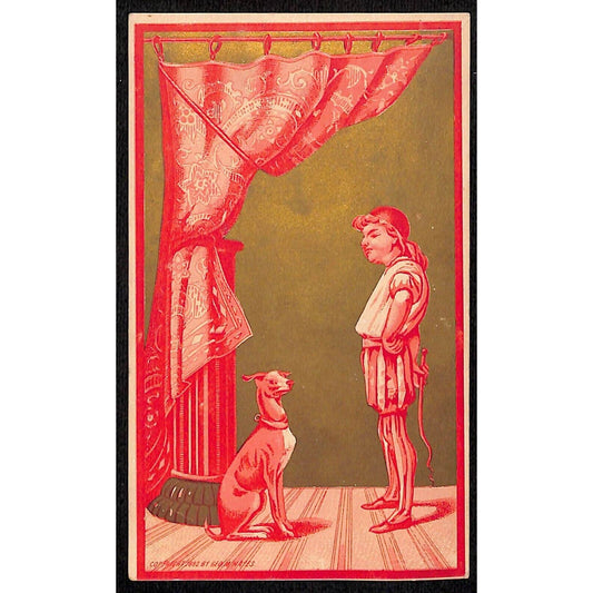 Blank Victorian Trade Card w/ Gilt / Gold Ink- Owner Threatens Upset Dog ?