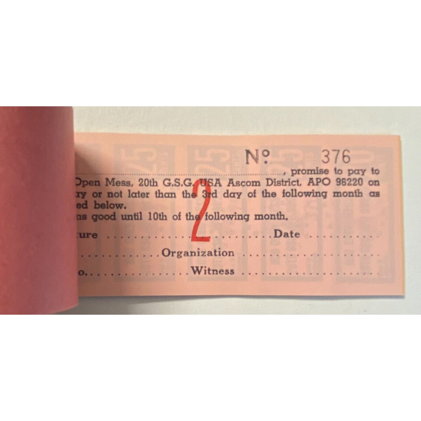 Bupyeong Korea NCO Open Mess Partial $5.00 Coupon Booklet 1971 VGC Scarce