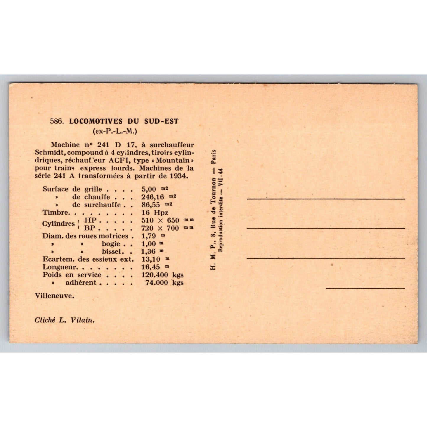 French Railroad RPPC* Postcard Machine 241 D 17 Series 241 A c1934 H.M.P.
