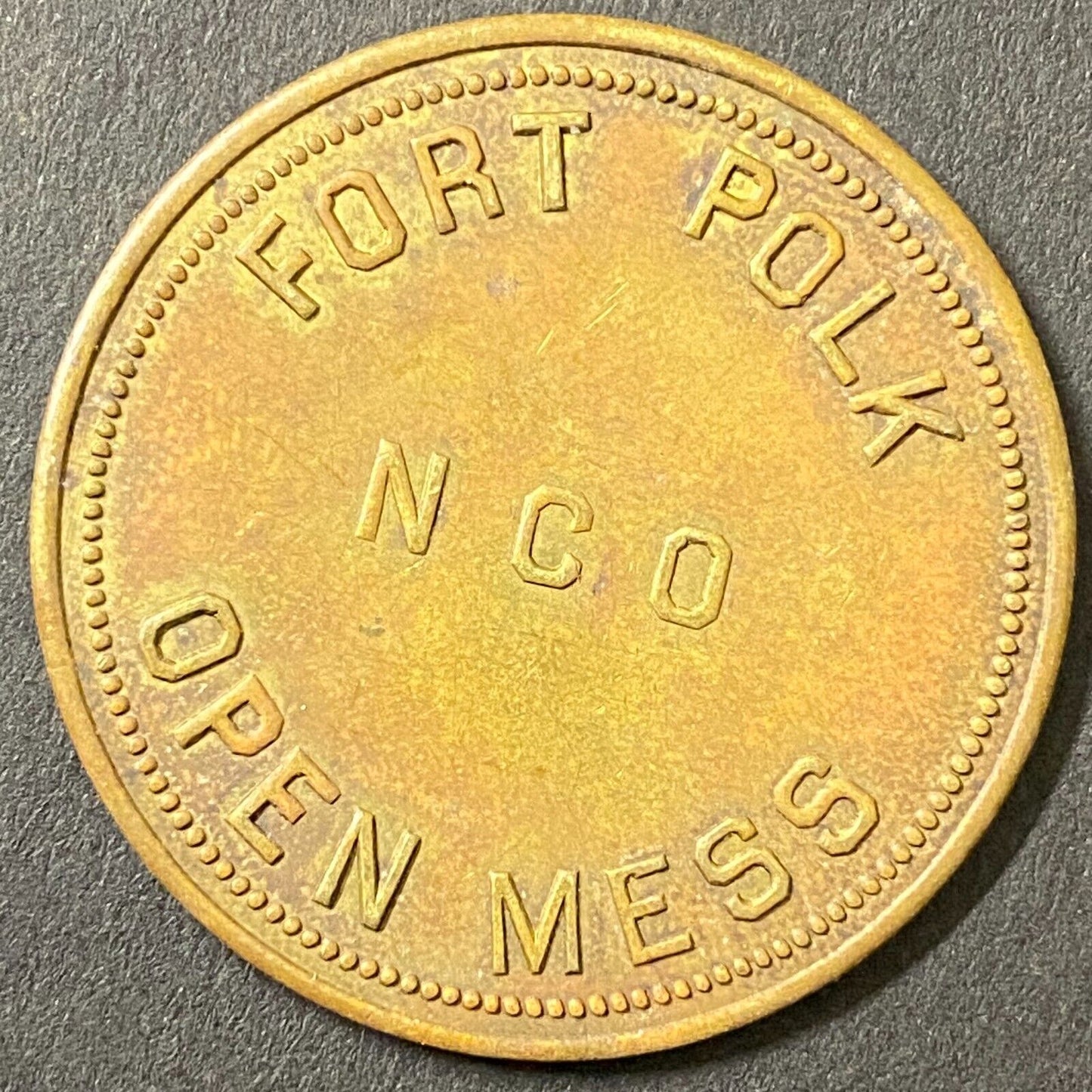 Fort Polk NCO Open Mess G/F $1 in Trade Token Brass Louisiana 35mm (#5)