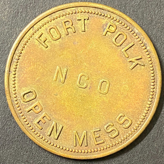Fort Polk NCO Open Mess G/F $1 in Trade Token Brass Louisiana 35mm (#5)