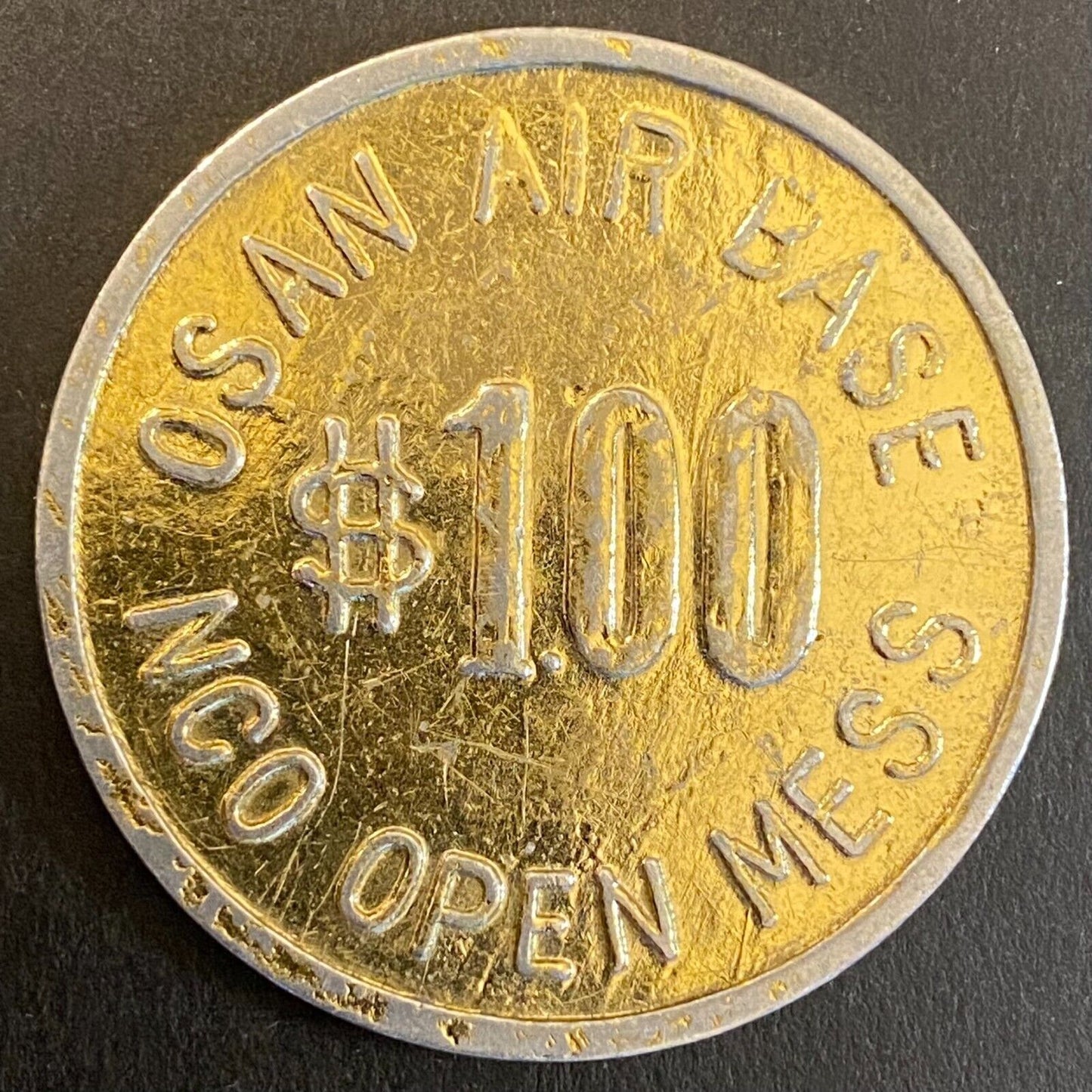 Korea Osan Air Base NCO Open Mess $1.00 (Gold) Alum. Military Token 40mm Scarce