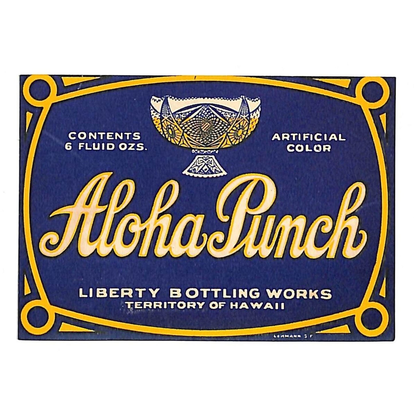 Aloha Punch Liberty Bottling Territory of Hawaii Bottle Label c1930s Scarce VGC