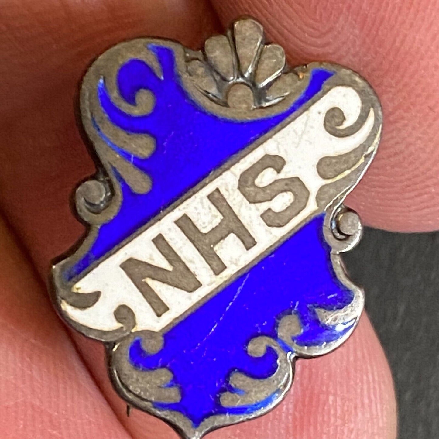 NHS High School?? Color Enameled Lapel Pin 20mm - Marked Sterling Unknown Origin