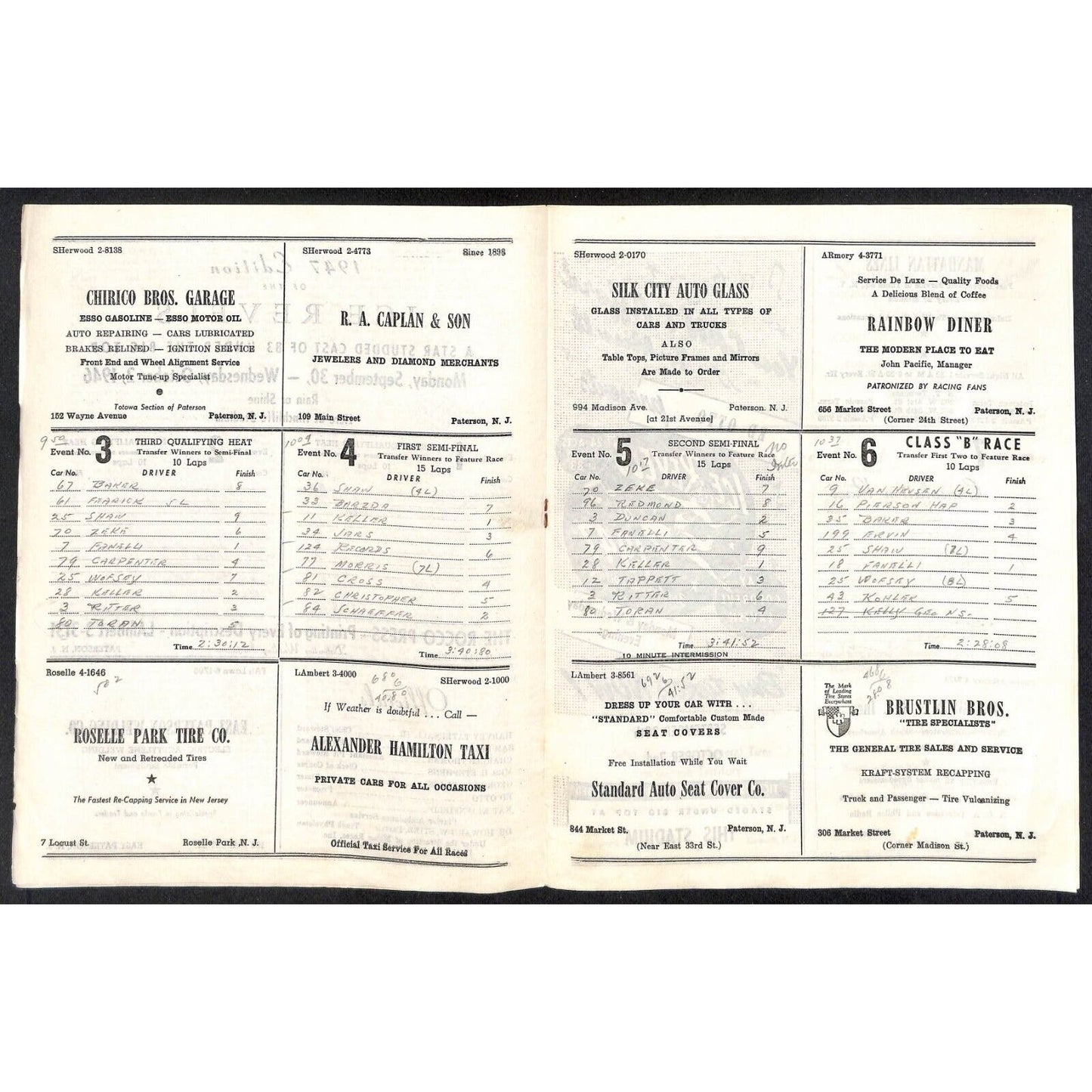 Hinchliffe Stadium Midget Auto Races 9/20/1946 Program George Rice 4pp Scarce