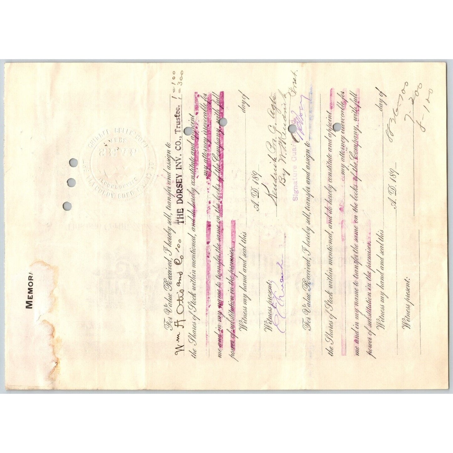 Anaconda Gold Mining Company 1899 Stock Certificate Cripple Creek District #7661
