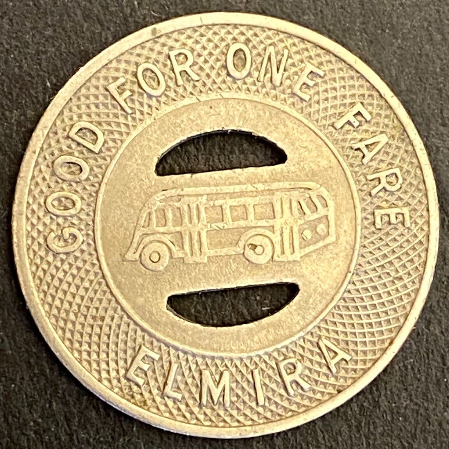 N.Y.S.E. & G. Corp G/F One Fare Elmira Transit Token c1944 21mm (#4)