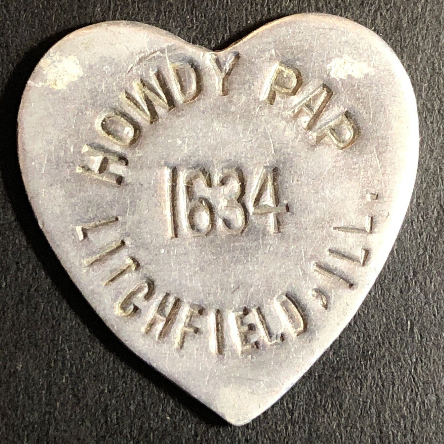 Howdy Pap Litchfield, IL #1634 Moose Lodge Alum. Token Heart Shaped c1910 27mm