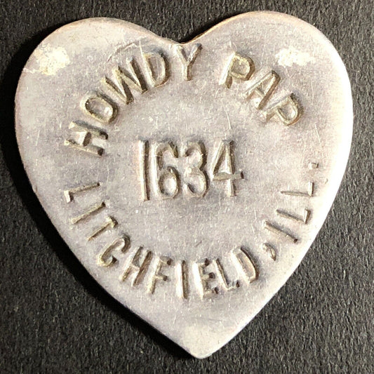 Howdy Pap Litchfield, IL #1634 Moose Lodge Alum. Token Heart Shaped c1910 27mm