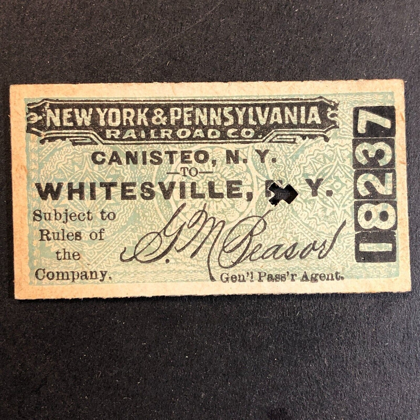 New York & Pennsylvania Railroad July 10 1917 Whitesville, NY Ticket #18237