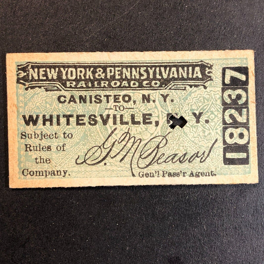 New York & Pennsylvania Railroad July 10 1917 Whitesville, NY Ticket #18237