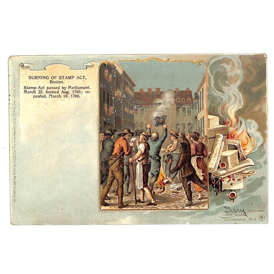 Burning of the Stamp Act 1765 Patriotic Postcard c1903 w/ Glitter