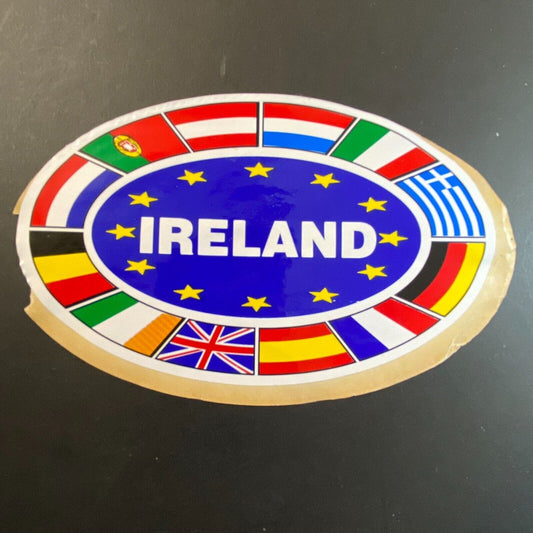 c1980's "Ireland" Sticker w/ Many Country Flags 3 1/2" x 6"