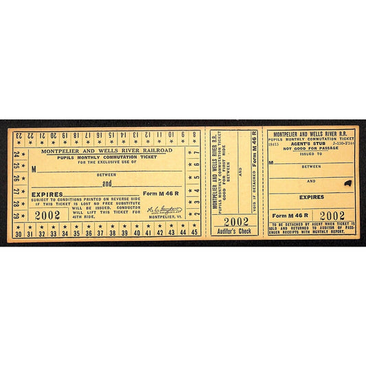 c1941 Montpelier and Wells River Railroad Pupils Monthly Commutation Ticket VGC