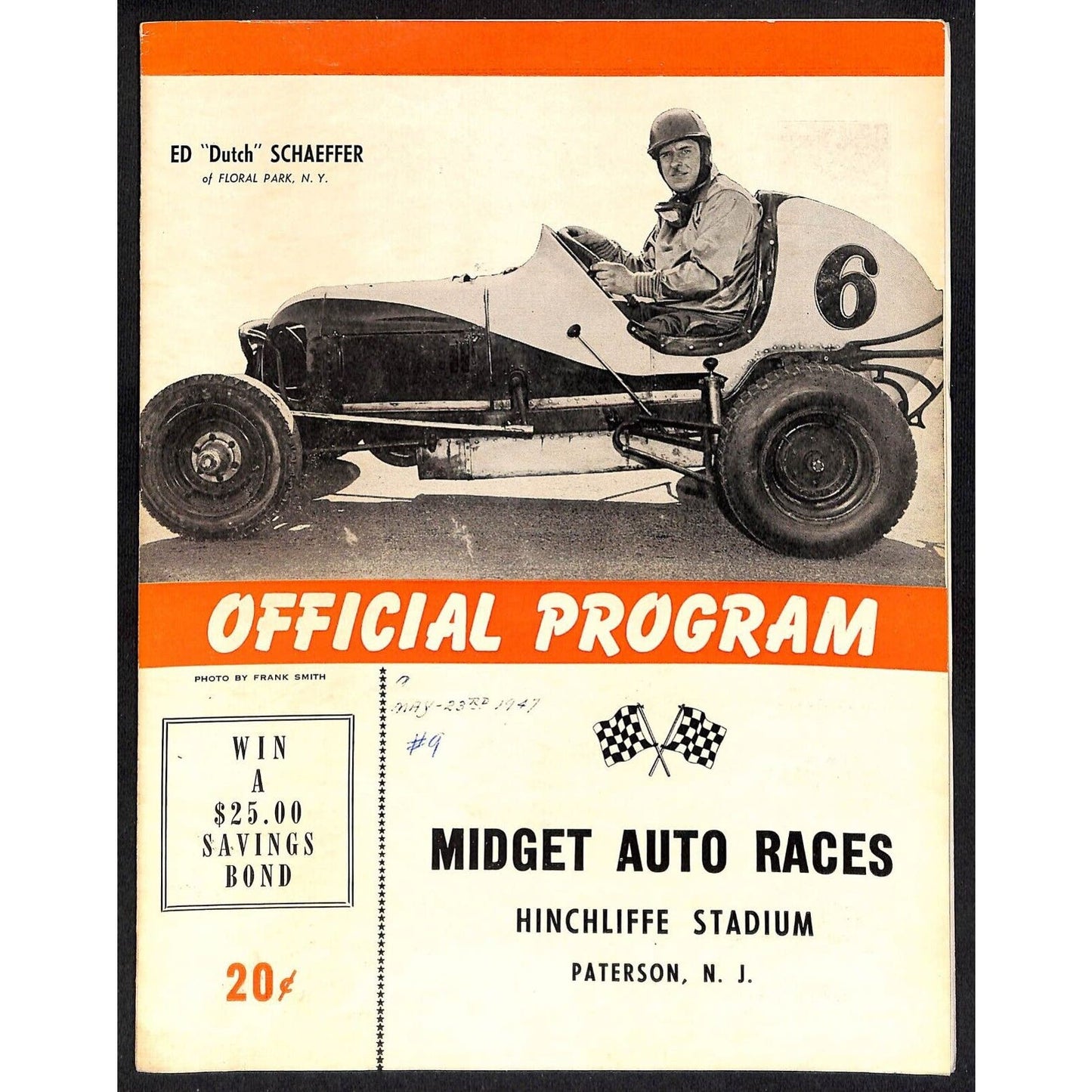 Hinchliffe Stadium Midget Auto Races 5/23 1947 Program "Dutch" Schaeffer 4pp VGC