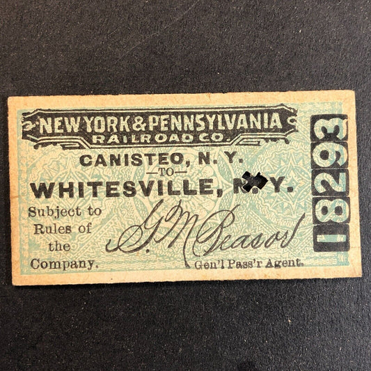 New York & Pennsylvania Railroad July 28 1917 Whitesville, NY Ticket #18293