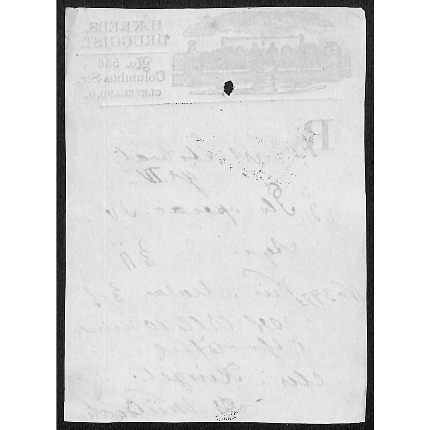 H. Krebs, Druggist Columbus St. Cleveland c1870's* Prescription #3972