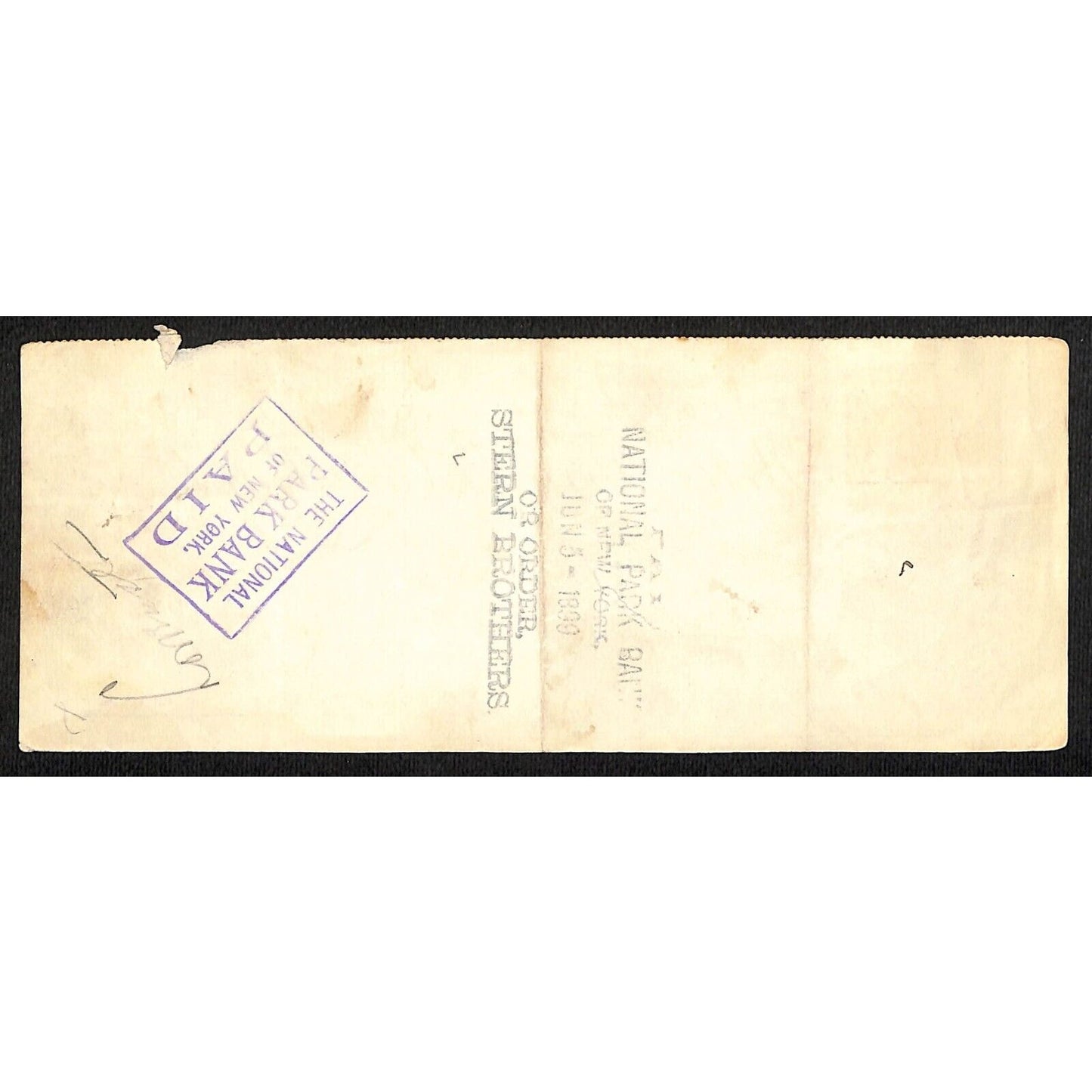 1899 Wells Fargo & Co Bank 63 Broadway NYC Check #14 w/ Rev Stamp Stern Brothers