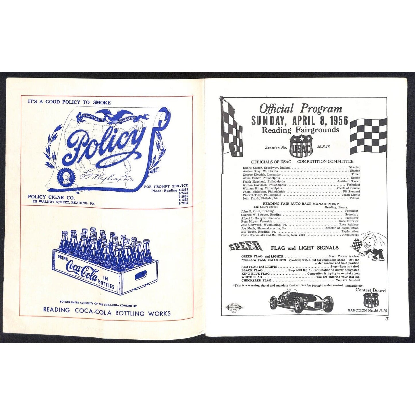 Reading Fairgrounds 1956 USAC Auto Race Program Half Mile 12pp* Scarce