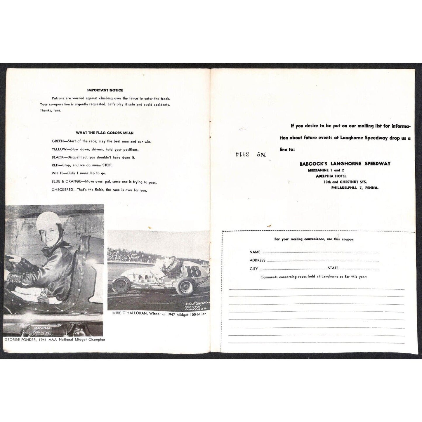 Langhorne Speedway 1948 ? AAA 100-Mile Championship Midget Races Program 12pp*