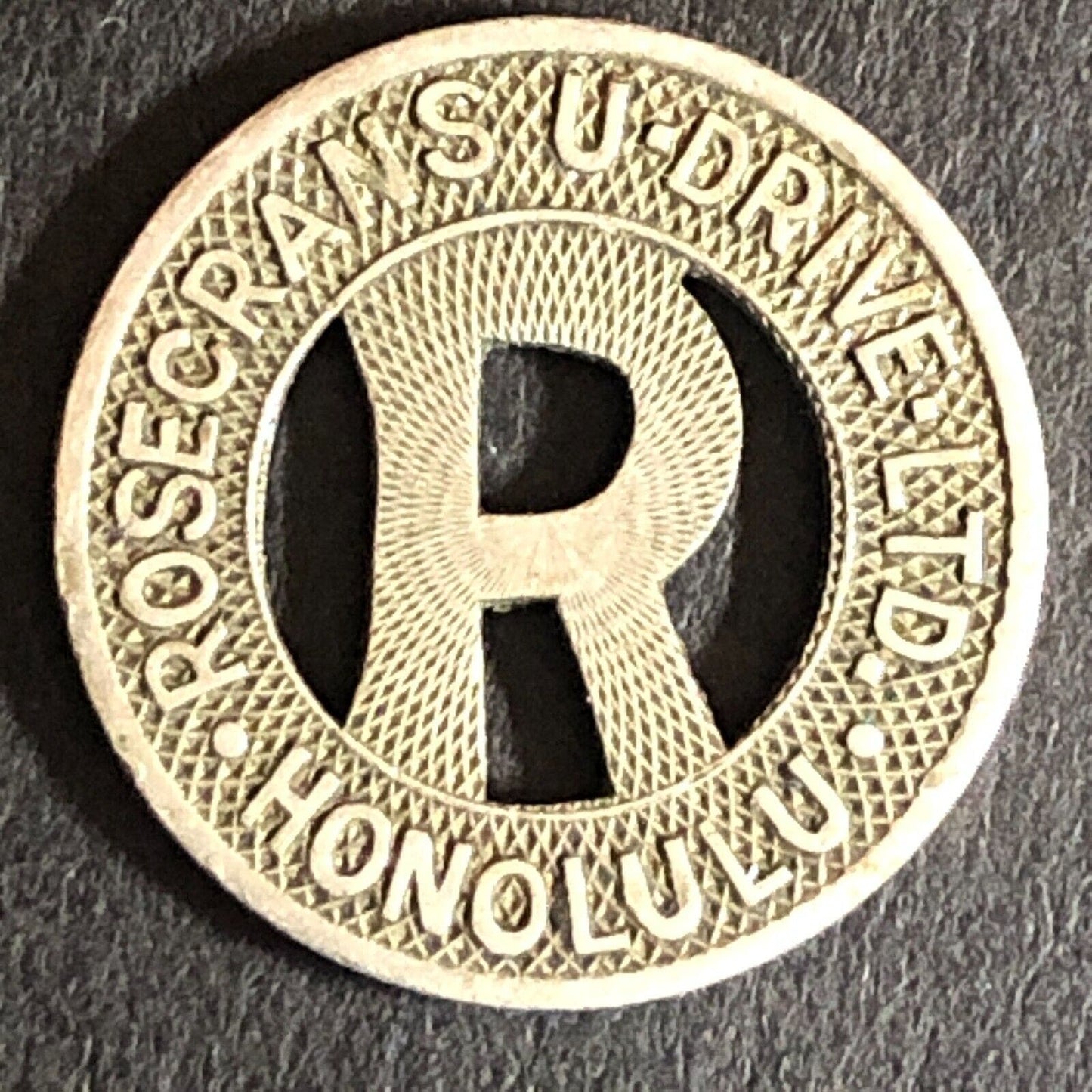 Honolulu Rosecrans U-Drive Ltd. G/F One Fare WM "R" Transit Token 16mm Scarce
