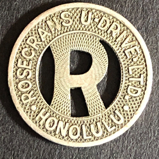 Honolulu Rosecrans U-Drive Ltd. G/F One Fare WM "R" Transit Token 16mm Scarce