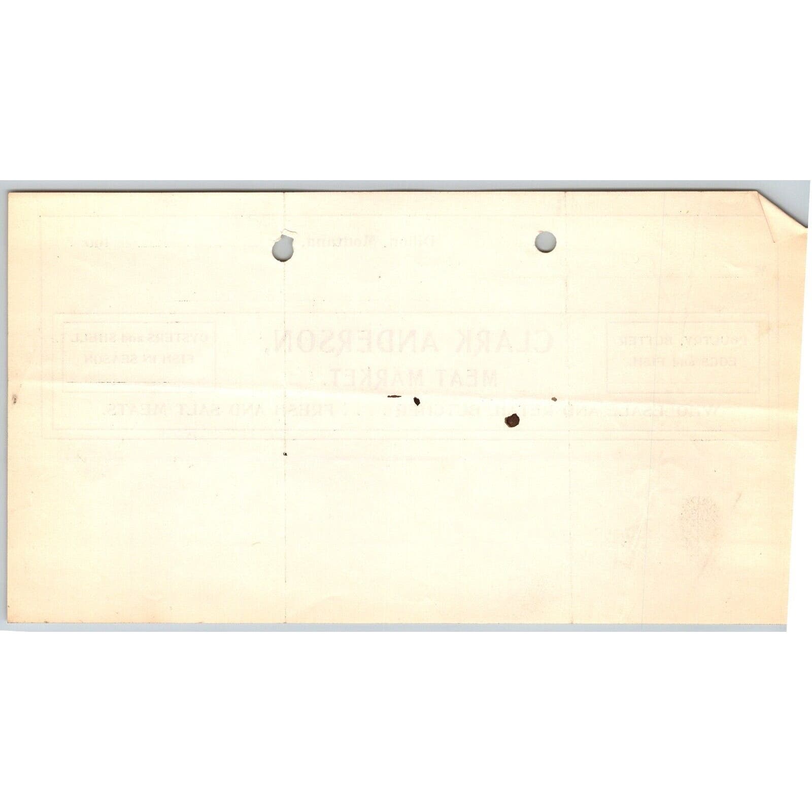 Dillon, MT Clark Anderson Meat Market Butcher Oysters Fish Feb. 1905 B