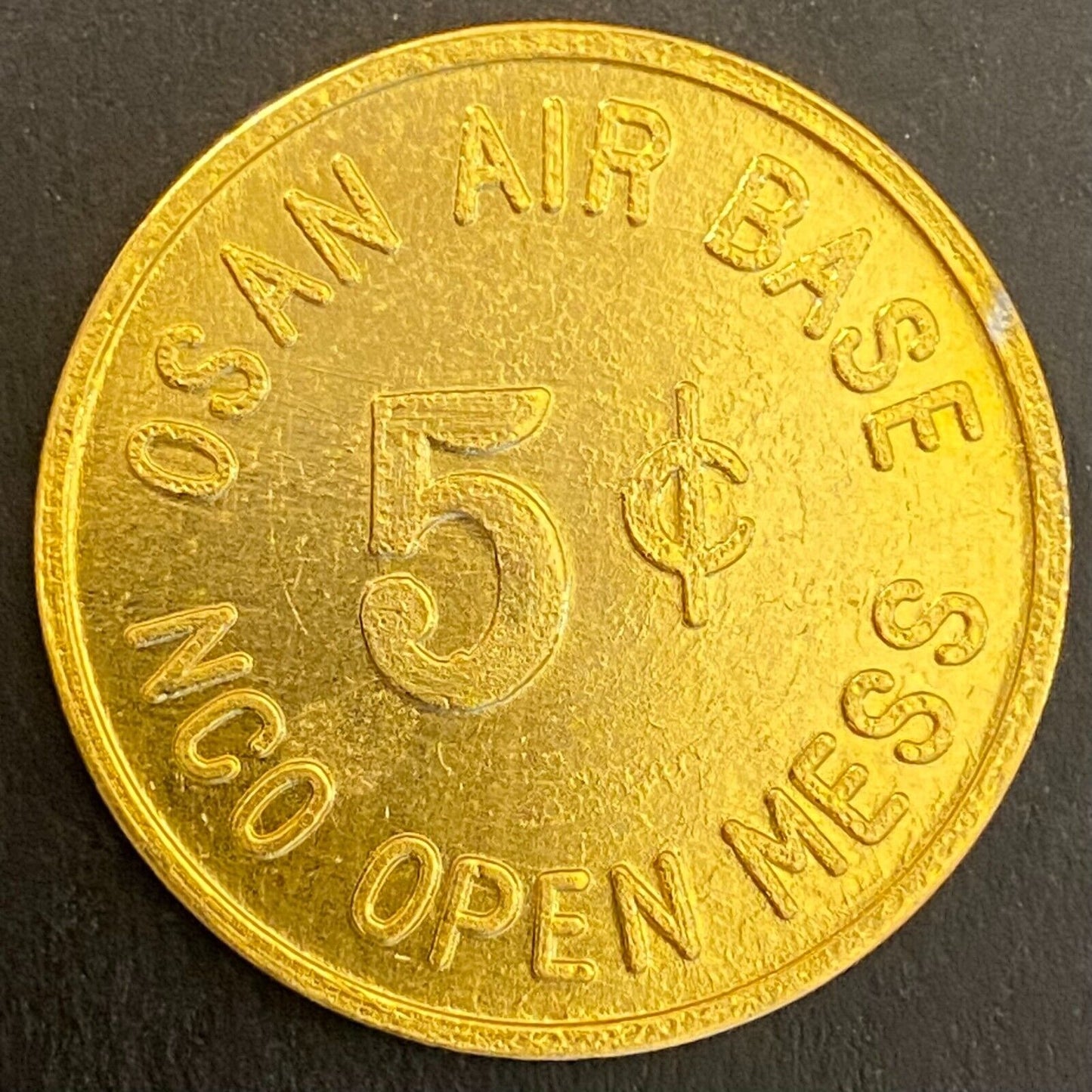 Korea Osan Air Base NCO Open Mess 5c (Gold) Alum Military Token 30mm Scarce (#7)