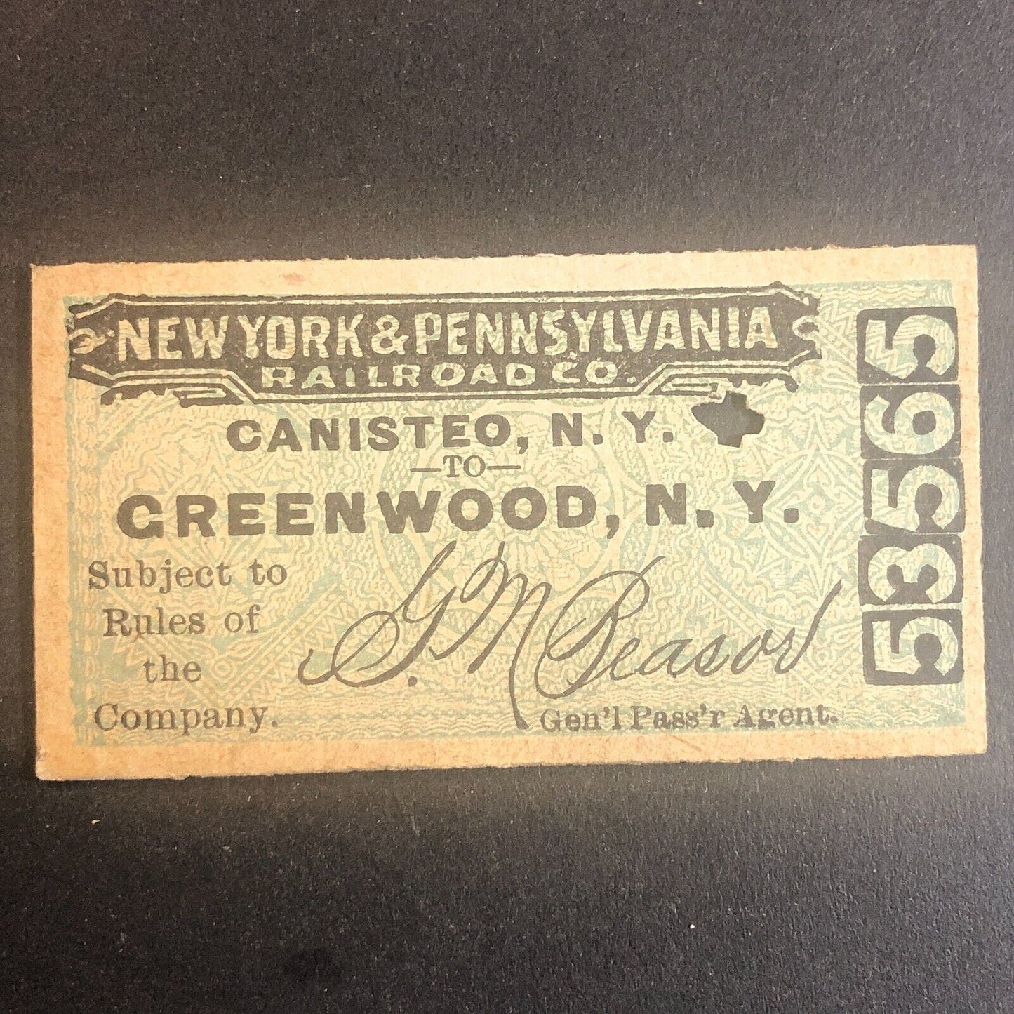 New York & Pennsylvania Railroad July 17 1917 Greenwood, NY Ticket #53565