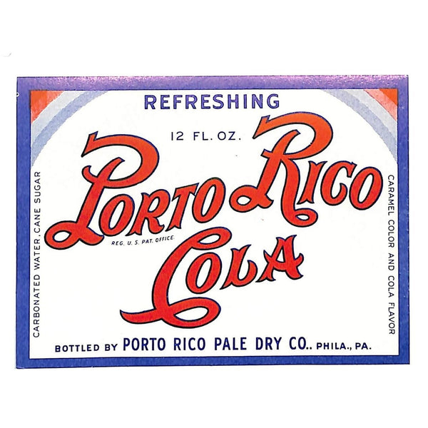Porto Rico Cola Soda Label Porto Rico Pale Dry Co. Philadelphia VGC c1 ...
