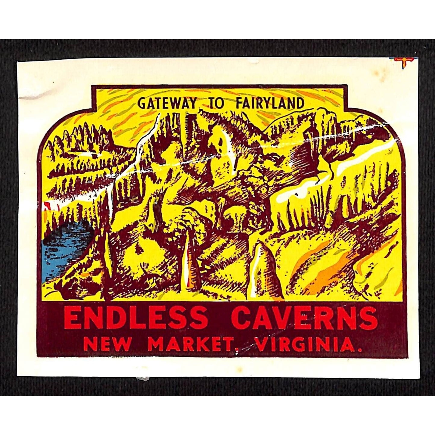 Endless Caverns New Market, VA c1950's-60's Water Transfer Decal