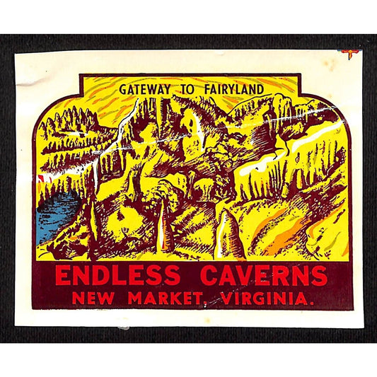Endless Caverns New Market, VA c1950's-60's Water Transfer Decal